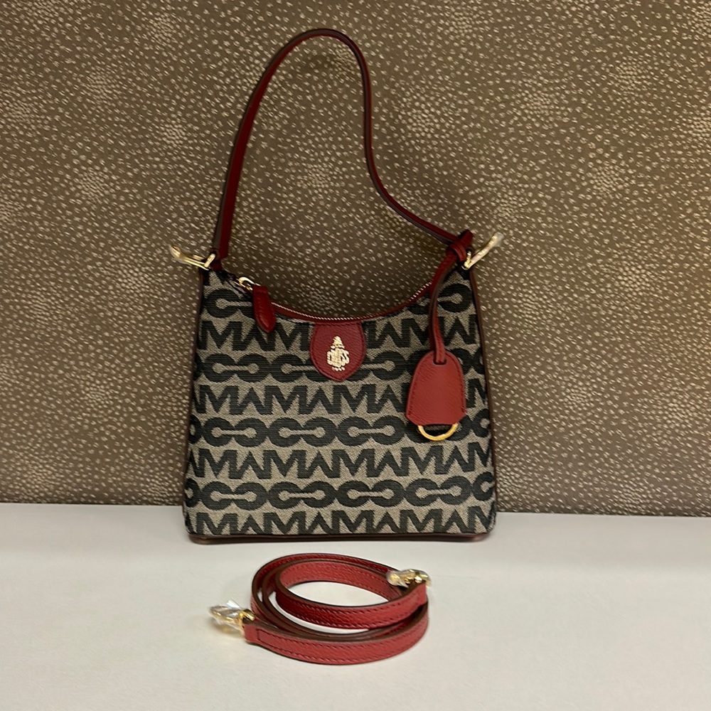 🔥🔥🔥NEW Mark Cross Murphy Zip Mini Hobo MC Jacquard & Leather Bag